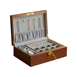 首饰收纳盒高档精致手饰品盒子实木质黄金首饰盒带锁新婚礼物生日