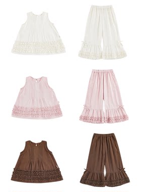 幼悠女童韩系套装夏季俏皮可爱小蝴蝶结喇叭裤密边花边无袖背心潮