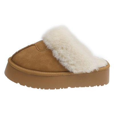 厚底雪地靴毛毛拖鞋女加绒棉拖鞋