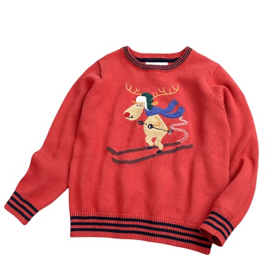 欧美秋冬儿童纯棉毛巾绣小鹿毛衣