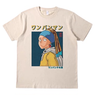 一拳超人 趣味卡通动漫美式T恤复古vintage男女款纯棉宽松短袖tee