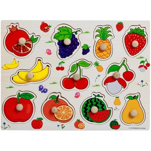 儿童数字认数早教手抓板拼图幼儿益智玩具宝宝蔬菜水果形状配对板