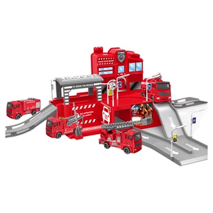 成乐美合金轨道车城市交通消防警察工程车场景套装停车场儿童玩具