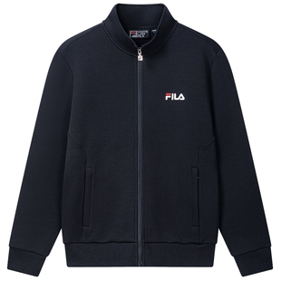 FILA 斐乐官方针织长袖外套男秋季新款休闲运动商务上衣黑色