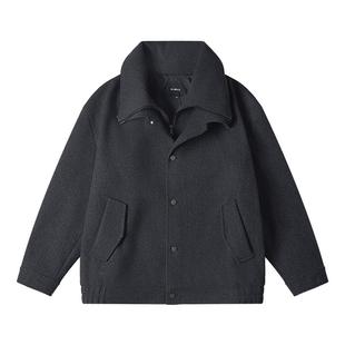 NMAX大码潮牌男装25年冬季新款潮流假两件毛呢面料外套短款大衣