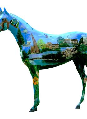 商场景观装饰创意彩绘卡通动物树脂玻璃钢马雕塑园林草坪户外摆件