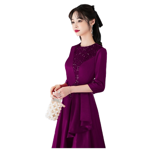 紫色喜婆婆婚宴装2026新款年轻高端婚礼妈妈晚礼服女高级感