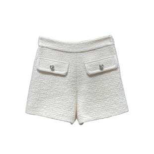 毛呢短裤女2025秋冬季新款高腰高级感阔腿裤亮片粗花呢a字休闲裤