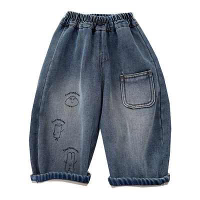 宝宝全棉砂洗软牛仔裤加绒保暖裤