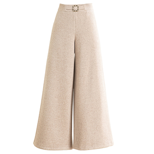 2024冬季新款加厚呢绒阔腿裤女高腰九分直筒裤子垂坠感毛呢阔脚裤