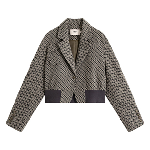 【商场同款】X--MOOM春季新款复古风格子西装领夹克短款外套女