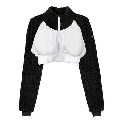 地球店黑白拼色立领短款修身外套