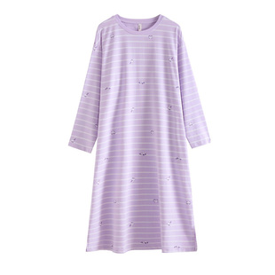 康妮雅睡裙女春秋款纯棉长袖中裙睡衣裙秋季2026新款秋冬家居服