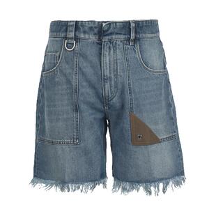 【自营】FENDI芬迪男士夏季须边做旧大裤袋宽松直筒牛仔裤短裤