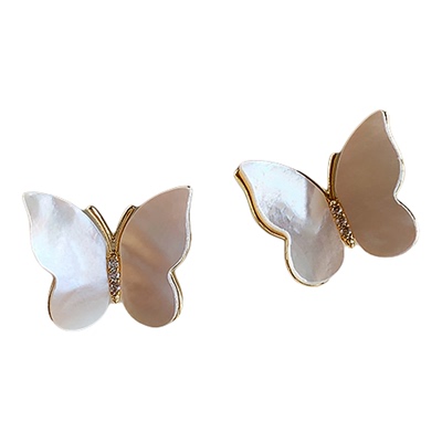 新款轻奢白贝母蝴蝶耳钉高级百搭