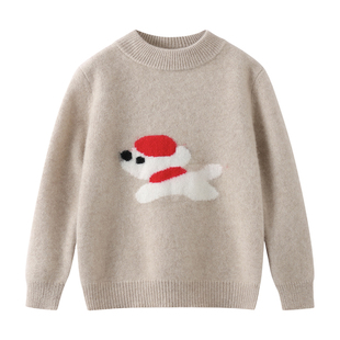红帽子小狗~儿童卡通刺绣羊毛衫男宝加厚毛衣女宝可爱小狗针织衫