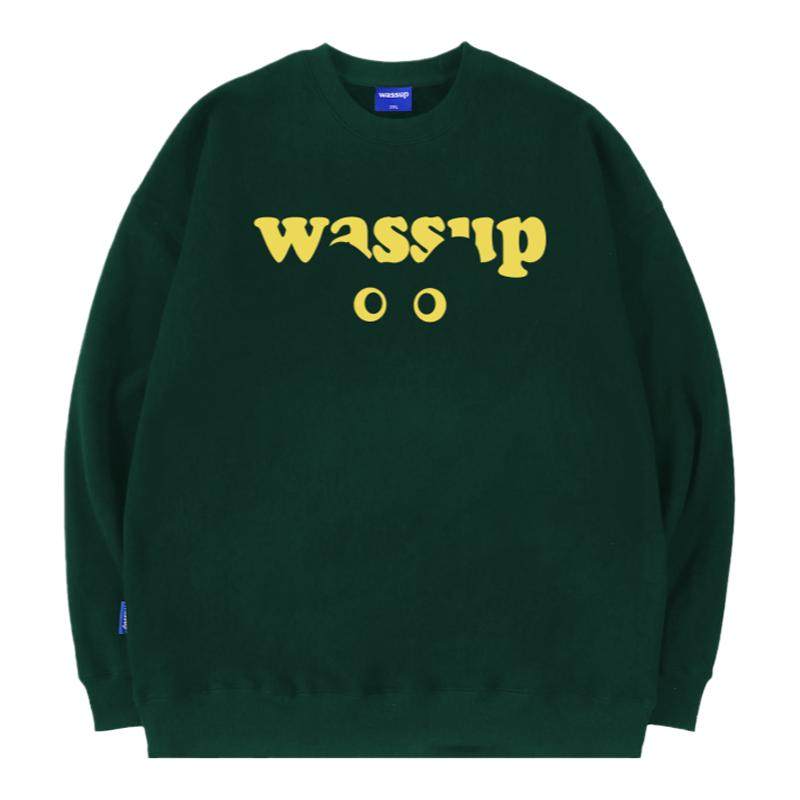 WASSUP复古墨绿字母卫衣男
