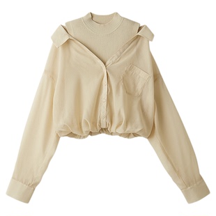 SNIDEL2025秋冬新品气质半高领针织背心拼接翻领衬衫SWNT254238