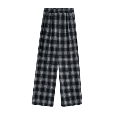 宽松休闲慵懒垂感毛呢格子阔腿裤