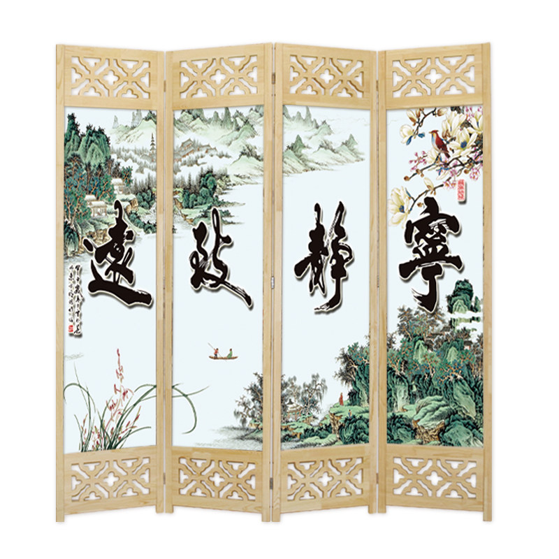 实木镂空布艺屏风隔断折屏座屏移动客厅卧室餐厅酒店艾灸玄关包邮