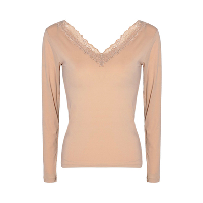 DPLAYSWEET蕾丝V领美肤肌底衣简约肤色无痕保暖内搭上衣粉底液