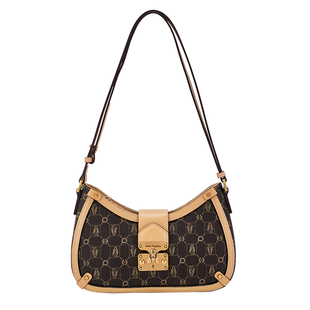 暇步士女包新款老花单肩包时尚潮流锁扣法棍包斜挎包月牙腋下包女