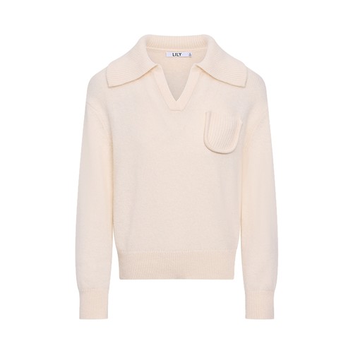 LILY2025冬新款女装含兔毛羊毛松弛感翻领V领气质通勤套头针织衫
