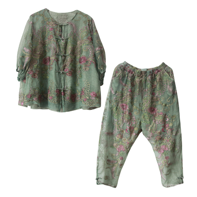 宽松洋气质真丝绣花两件套