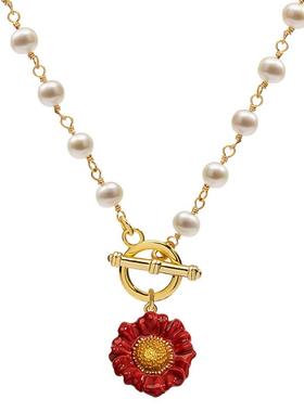 红色花朵项链女原创设计