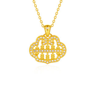 赛菲尔18k金如意算盘吊坠莫桑石项链新中式国风挂坠送新年礼物