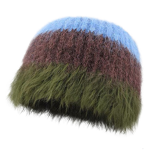 条纹毛绒帽子可爱大头围秋冬保暖韩版针织渔夫帽日系显脸小毛线帽