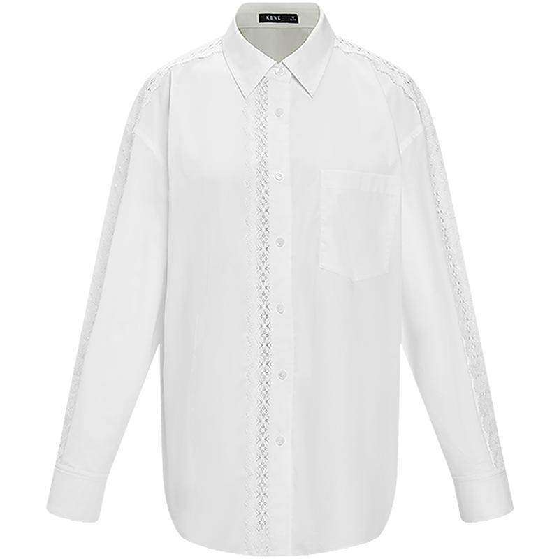 KBNE白色纯棉镂空蕾丝衬衫气质衬衣女25秋季新款长袖上衣法式小衫