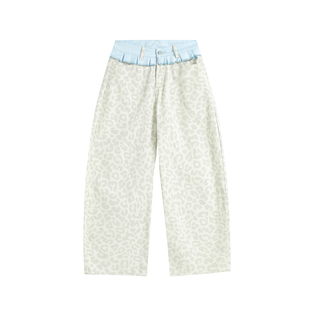 INSstudios 国潮牌情侣美式复古拼接假两件豹纹裤宽松休闲长裤子