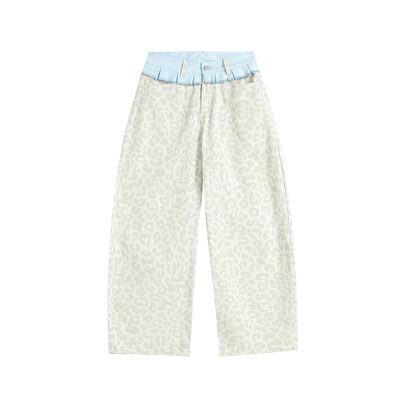 INSstudios复古拼接假两件豹纹裤