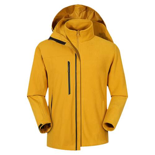 黄色冲锋衣定制印logo秋冬防风防水工作服外套工装三合一拆卸刺绣