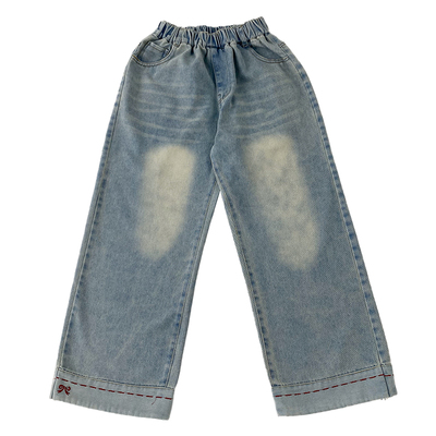 胖女童牛仔裤春季新款高腰阔腿裤