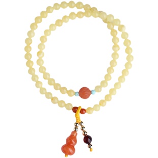 原创俄料天然琥珀蜜蜡手串女两圈多圈满密鸡油黄南红玛瑙葫芦手链