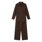 老钱风长袖中长款衬衫宽松阔腿裤套装春季新款两件套时尚大码女装