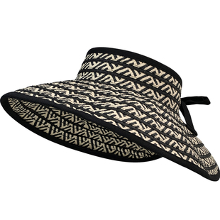 大帽檐草编空顶帽子女夏出游海边遮阳凉帽可折叠大头围防晒太阳帽