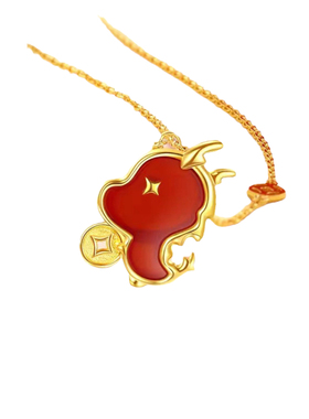 暴富龙项链纯银红玛瑙吊坠