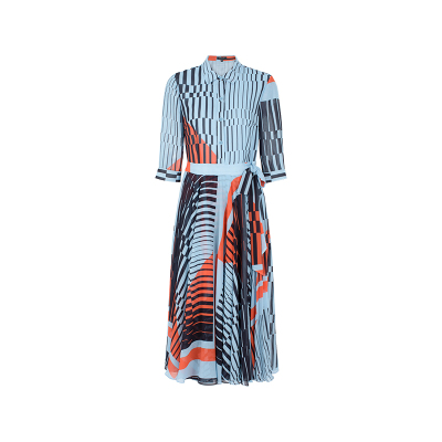 MARYLING印花不对称压褶衬衫裙