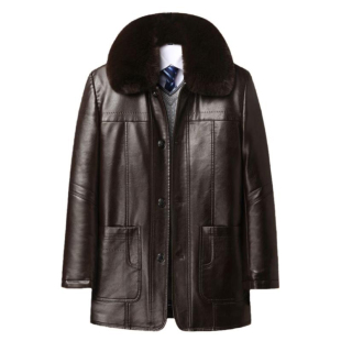 啄木鸟中年男士皮大衣加绒加厚款冬季皮毛一体外套爸爸皮夹克爷爷