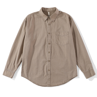 特价 老钱风儒雅男士时尚极简纯色长袖衬衫秋季100%纯棉休闲衬衣