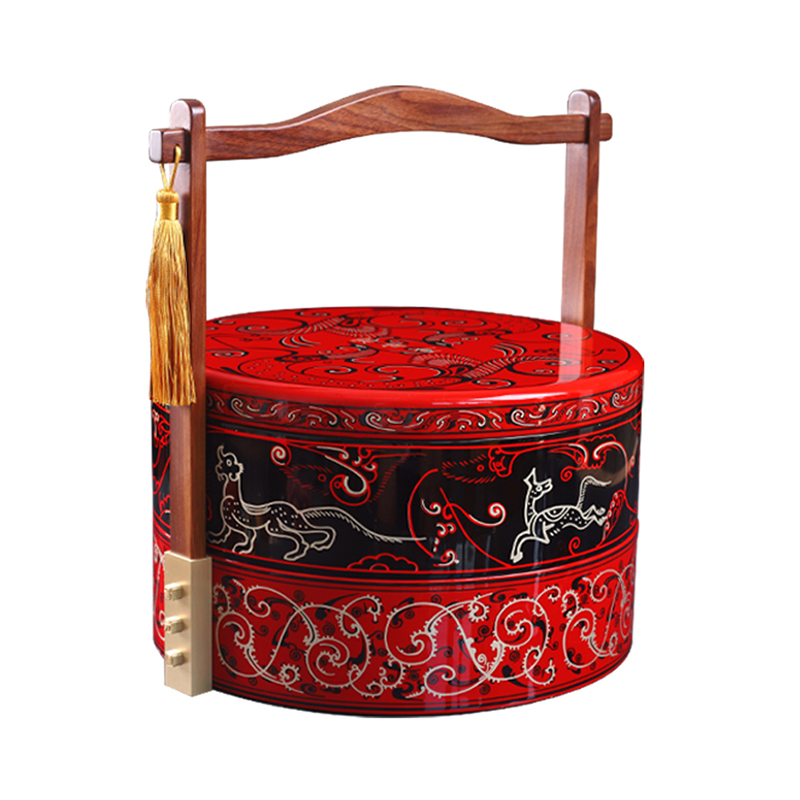中國(guó)風(fēng)手繪漢紋木質(zhì)點(diǎn)心盒馬王堆漆器提盒復(fù)古食盒干果盤結(jié)婚陪嫁