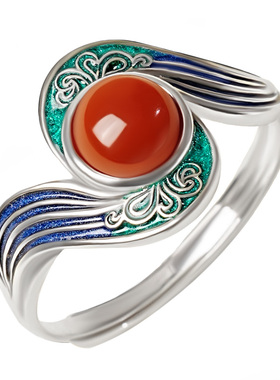 宫里上新正品南红纯银戒指