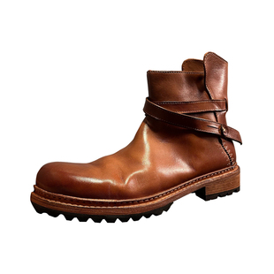 钦宏酷奇马皮英伦风软皮切尔西靴男纯手工柔软短靴皮带扣马丁靴潮