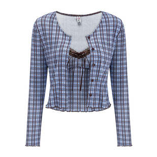 Go Girl Go 自制美式复古格纹吊带开衫两件套女修身短款辣妹上衣