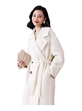 乔万尼羊驼毛大衣外套女新款商场同款白色收腰高级感减龄百搭