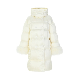 lefame拉飞姆冬季时尚巨好看泡芙加厚外套冬装中长款白色羽绒服女