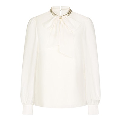 春夏季白色蝴蝶结雪纺长袖衫衬衣